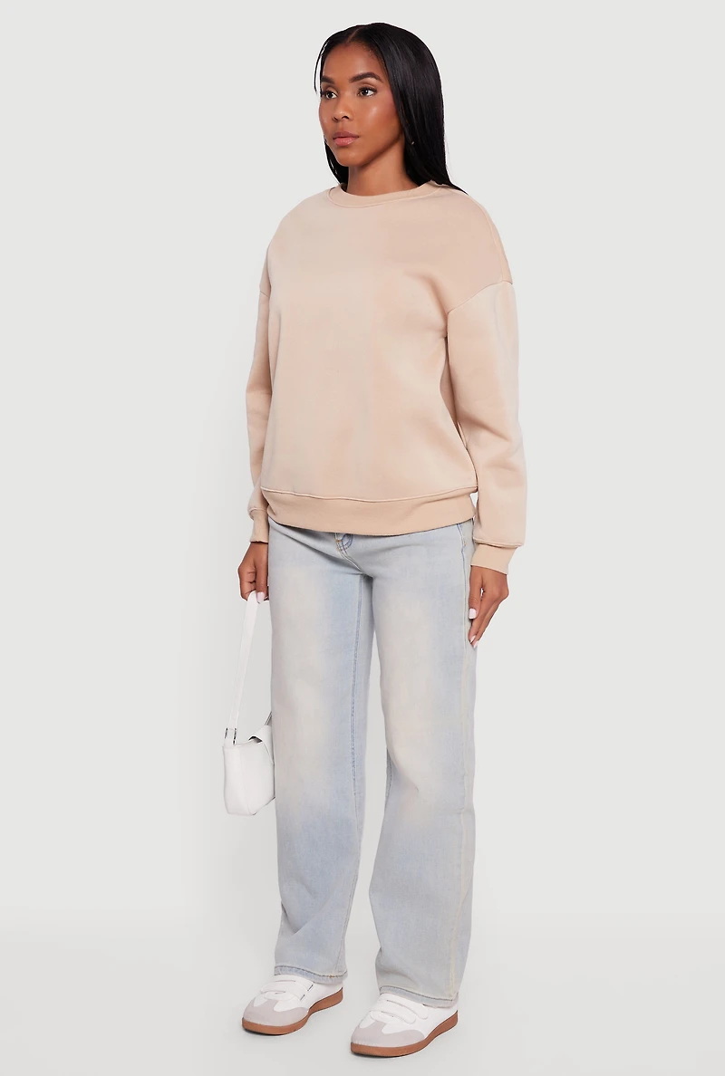 Fleece Lined Drop Shoulder Crew Neck Sweatshirt