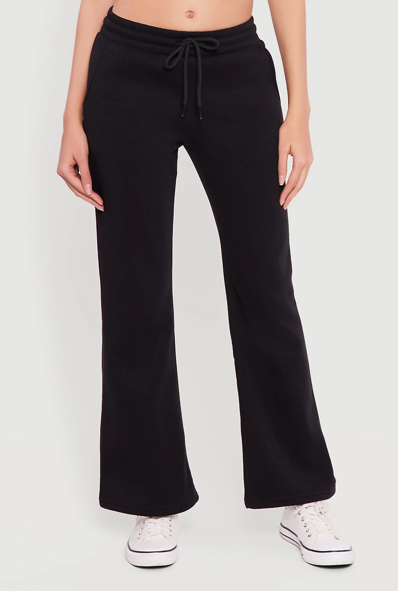 Drawstring Waist Fleece Lined Boot Cut Sweatpants