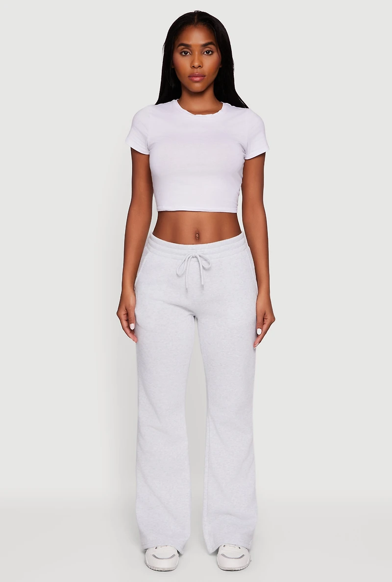 Drawstring Waist Fleece Lined Boot Cut Sweatpants