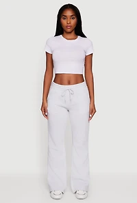 Drawstring Waist Fleece Lined Boot Cut Sweatpants