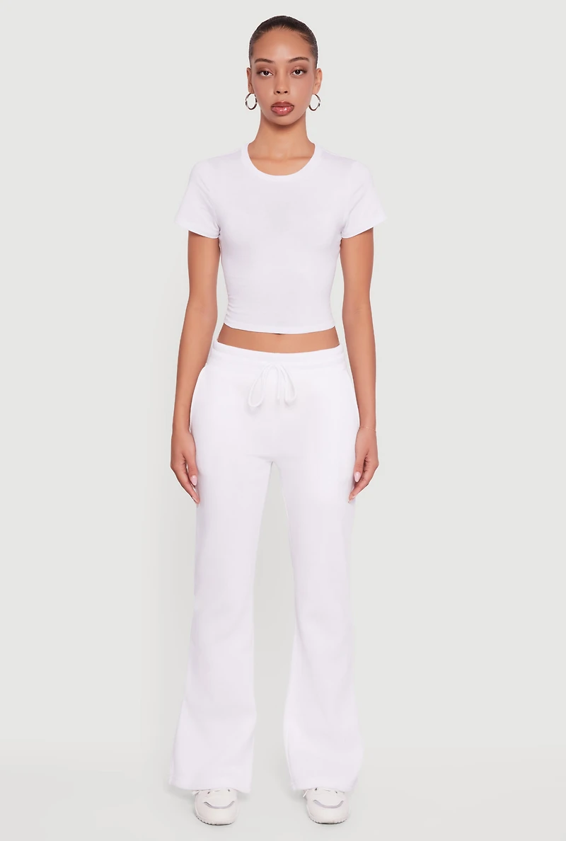 Drawstring Waist Fleece Lined Boot Cut Sweatpants