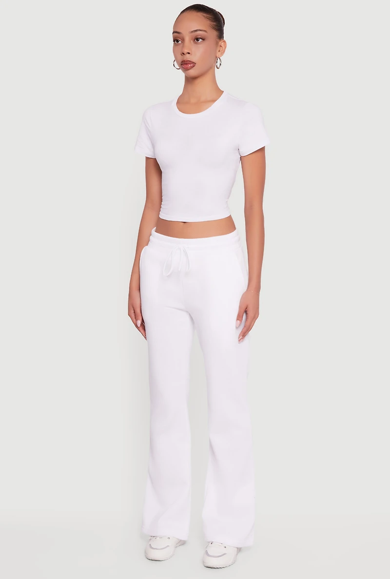 Drawstring Waist Fleece Lined Boot Cut Sweatpants