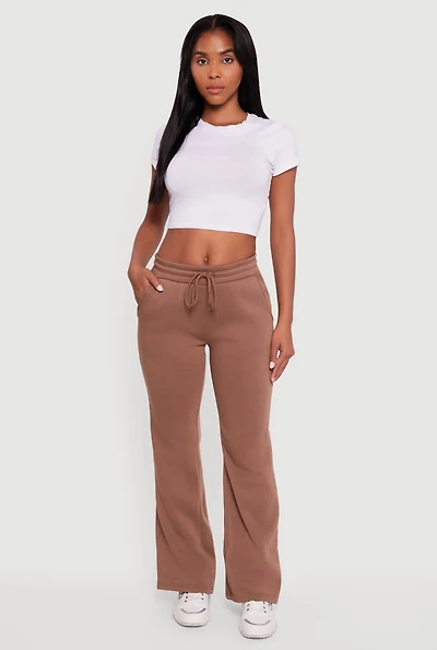 Womens Drawstring Waist Fleece Lined Boot Cut Sweatpants,