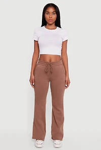 Womens Drawstring Waist Fleece Lined Boot Cut Sweatpants,