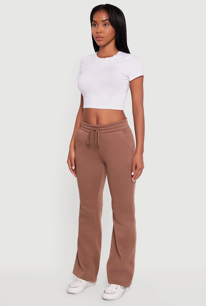 Womens Drawstring Waist Fleece Lined Boot Cut Sweatpants,
