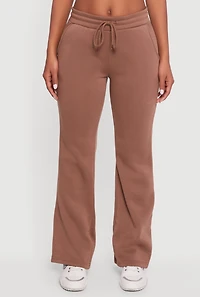 Womens Drawstring Waist Fleece Lined Boot Cut Sweatpants, Brown,