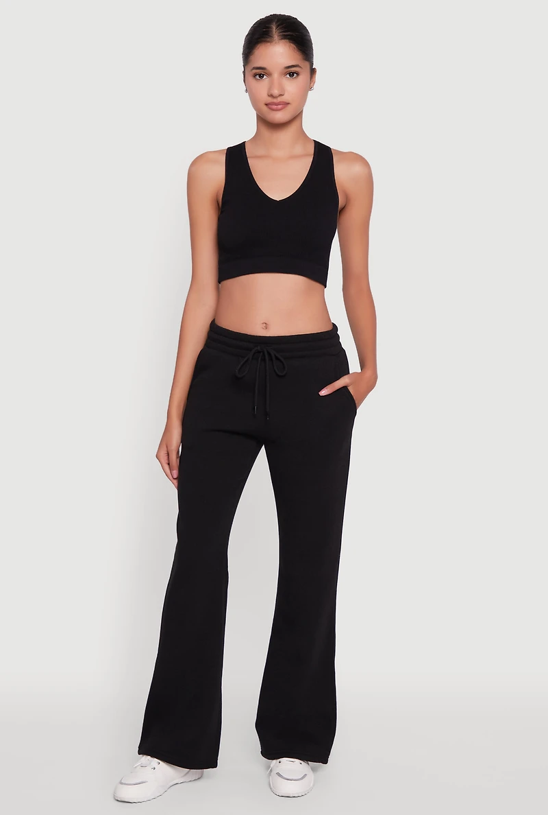 Womens Drawstring Waist Bootcut Sweatpants, Black, Size L