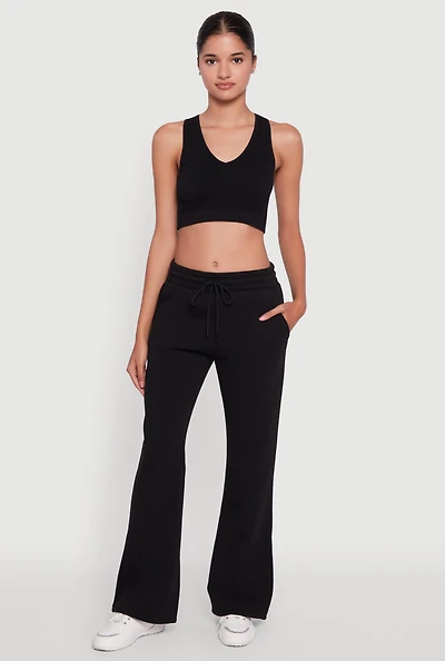 Womens Drawstring Waist Bootcut Sweatpants, Black, Size L