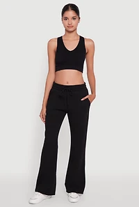 Womens Drawstring Waist Bootcut Sweatpants, Black, Size L