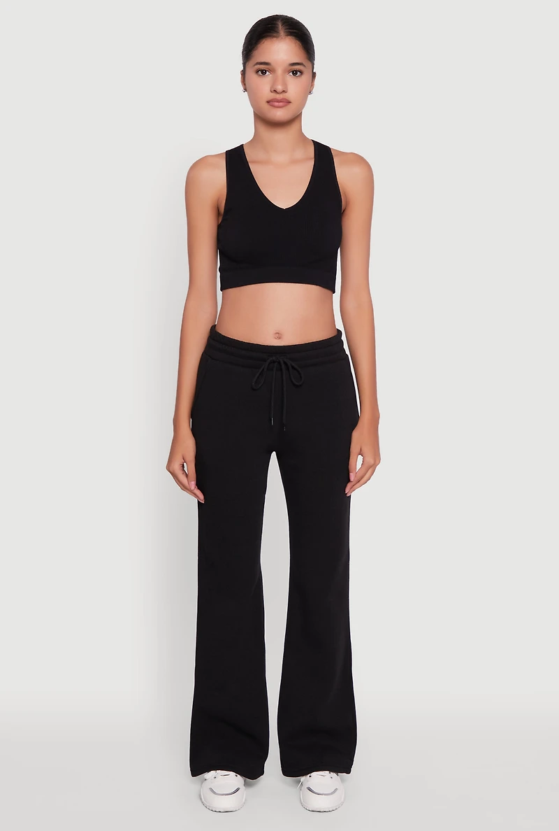 Womens Drawstring Waist Bootcut Sweatpants, Black, Size L