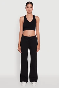 Womens Drawstring Waist Bootcut Sweatpants, Black, Size L