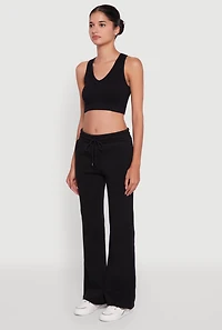 Womens Drawstring Waist Bootcut Sweatpants, Black, Size L