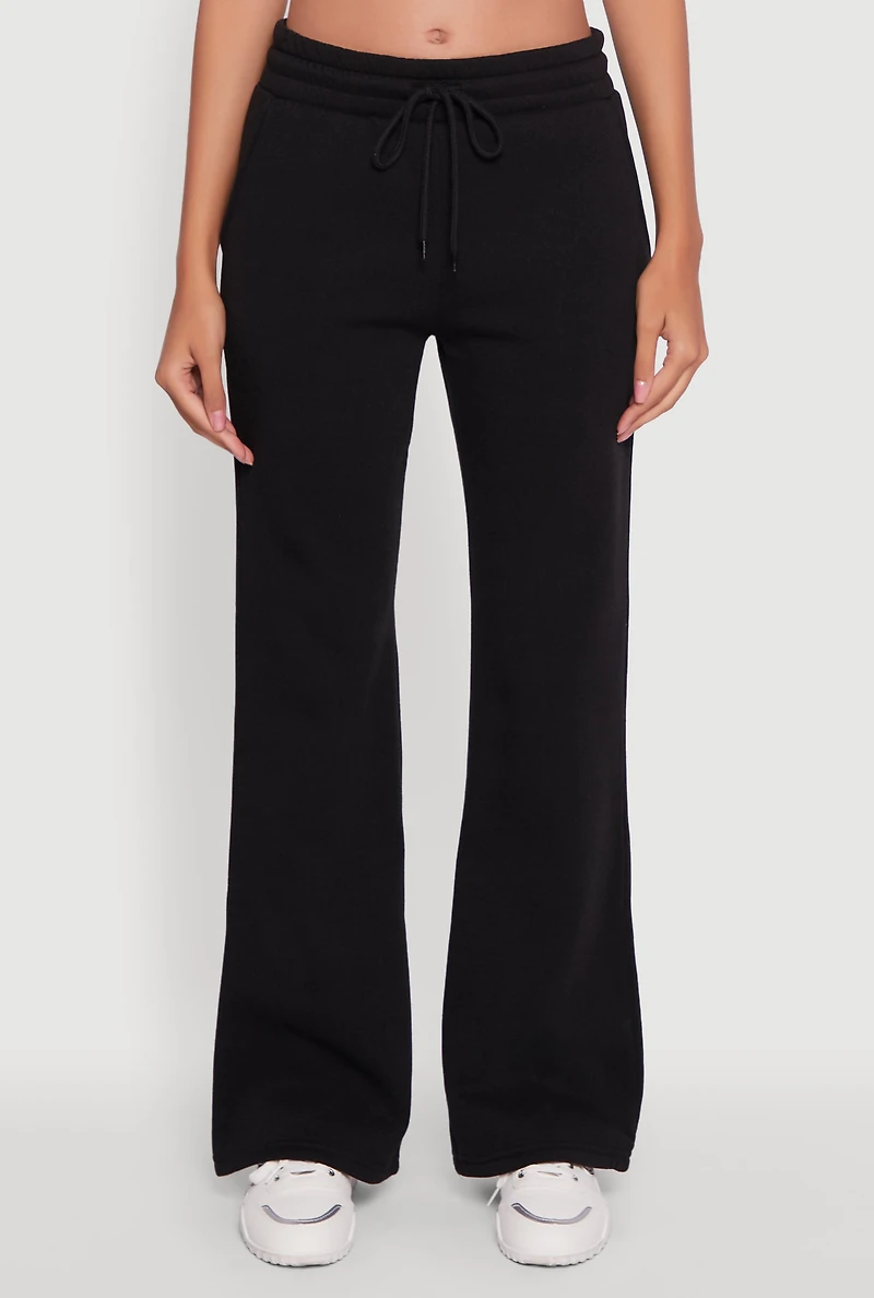 Womens Drawstring Waist Bootcut Sweatpants, Black, Size L