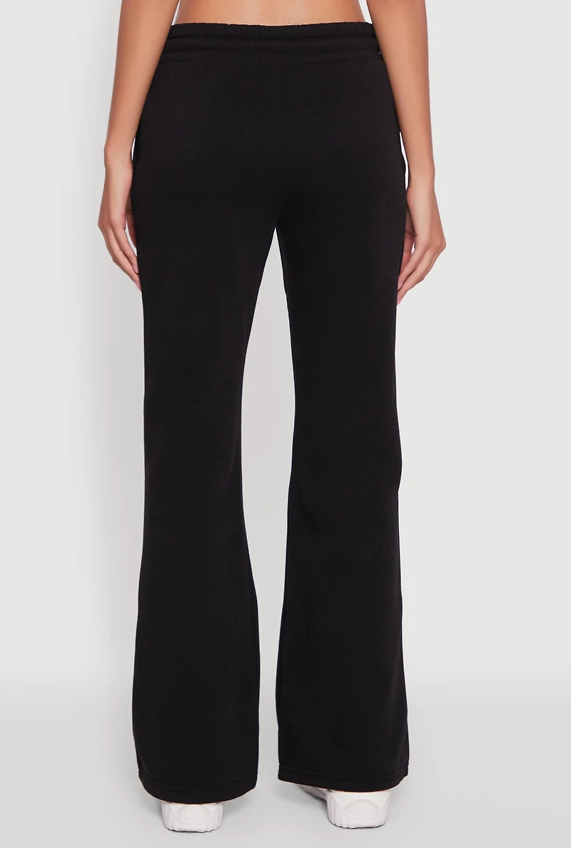 Womens Drawstring Waist Bootcut Sweatpants, Black, Size L