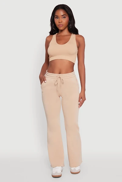 Womens Drawstring Waist Bootcut Sweatpants, Khaki, Size L