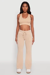 Womens Drawstring Waist Bootcut Sweatpants, Khaki, Size L