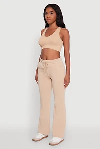 Womens Drawstring Waist Bootcut Sweatpants, Khaki, Size M