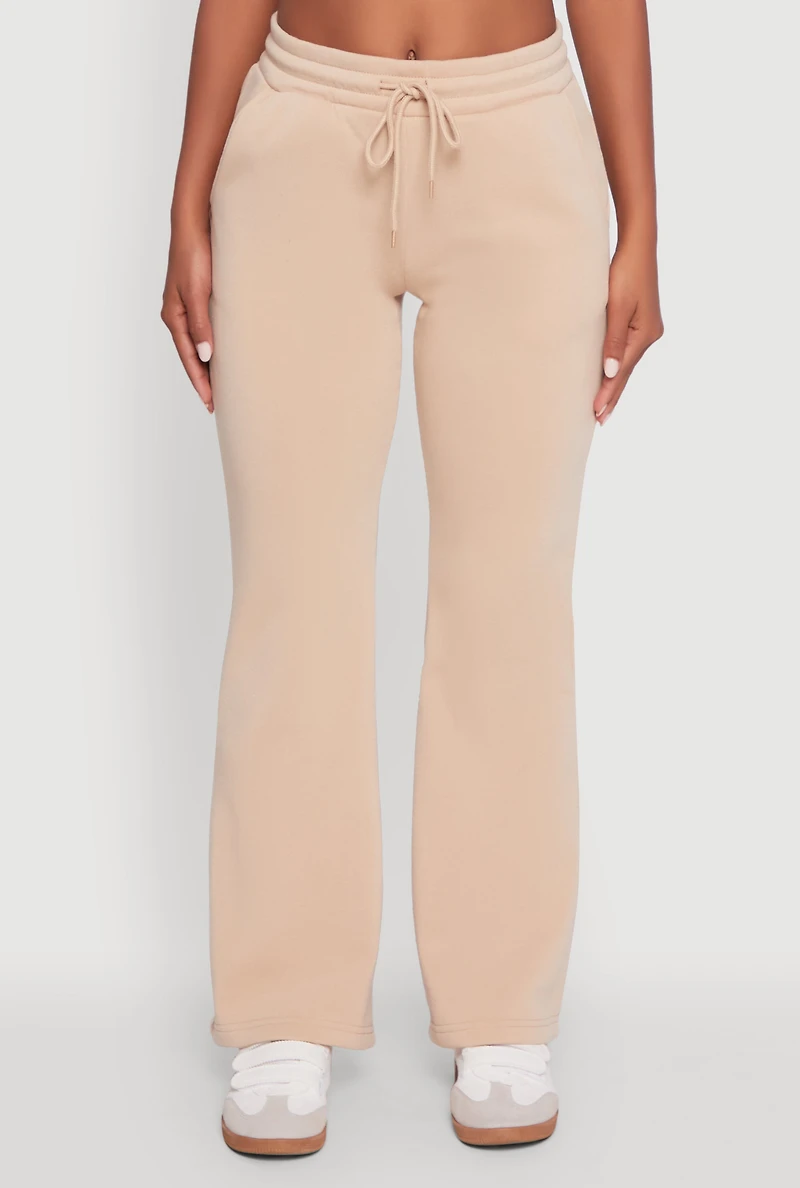 Womens Drawstring Waist Bootcut Sweatpants, Khaki, Size M