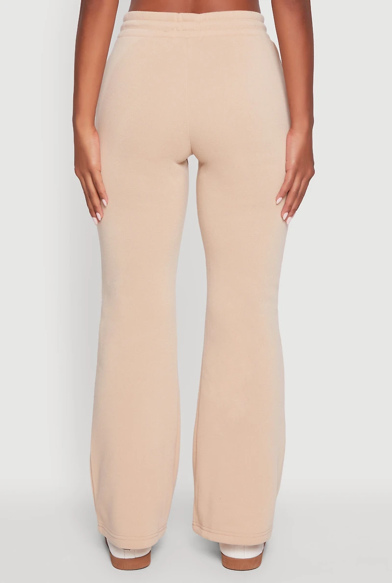 Womens Drawstring Waist Bootcut Sweatpants, Khaki, Size M