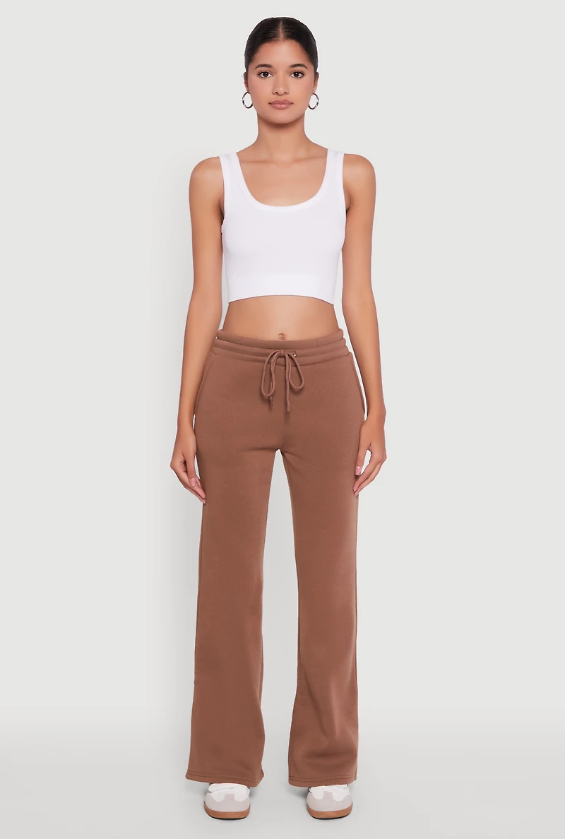 Womens Drawstring Waist Bootcut Sweatpants, Brown, Size M