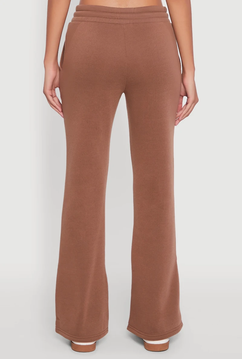 Womens Drawstring Waist Bootcut Sweatpants, Brown, Size M