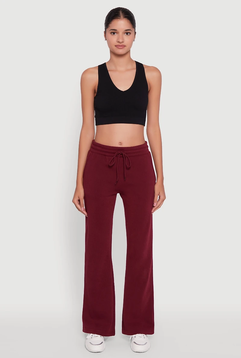 Womens Drawstring Waist Bootcut Sweatpants, Burgundy, Size S