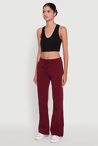 Womens Drawstring Waist Bootcut Sweatpants, Burgundy, Size S