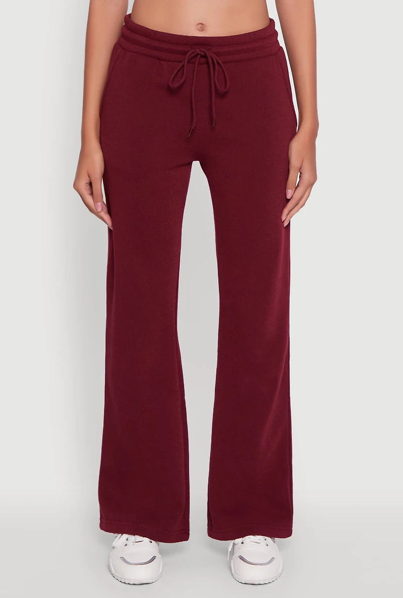Womens Drawstring Waist Bootcut Sweatpants, Burgundy, Size S