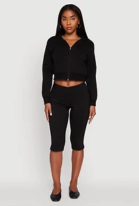 Womens Long Sleeve Fleece Zip Front Hoodie, Black, Size L