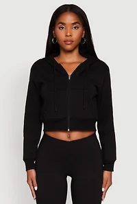 Womens Long Sleeve Fleece Zip Front Hoodie, Black, Size L