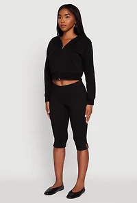 Womens Long Sleeve Fleece Zip Front Hoodie, Black, Size L