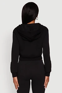 Womens Long Sleeve Fleece Zip Front Hoodie, Black, Size L