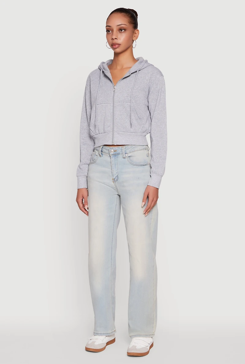 Long Sleeve Fleece Zip Front Hoodie