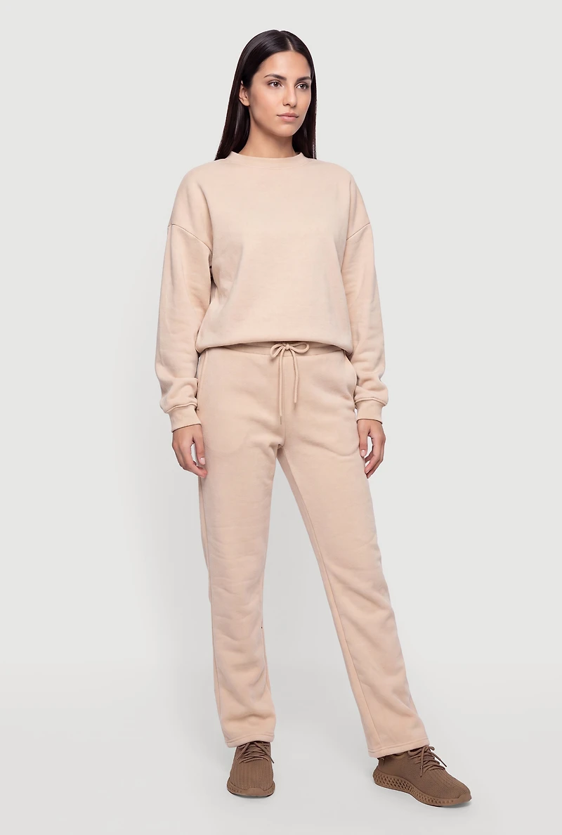Drop Shoulder Fleece Lined Pullover Sweatshirt