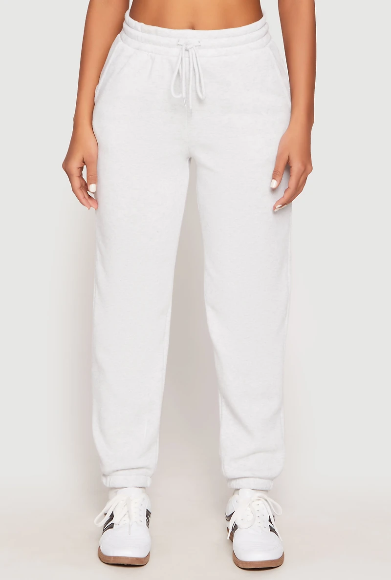 Womens Fleece Drawstring High Waist Joggers, Grey, Size L