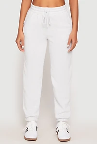 Womens Fleece Drawstring High Waist Joggers, Grey, Size L