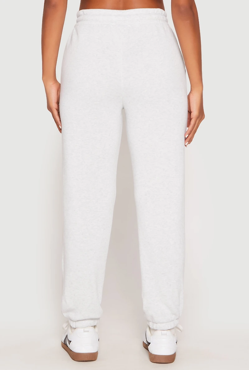 Womens Fleece Drawstring High Waist Joggers, Grey, Size S