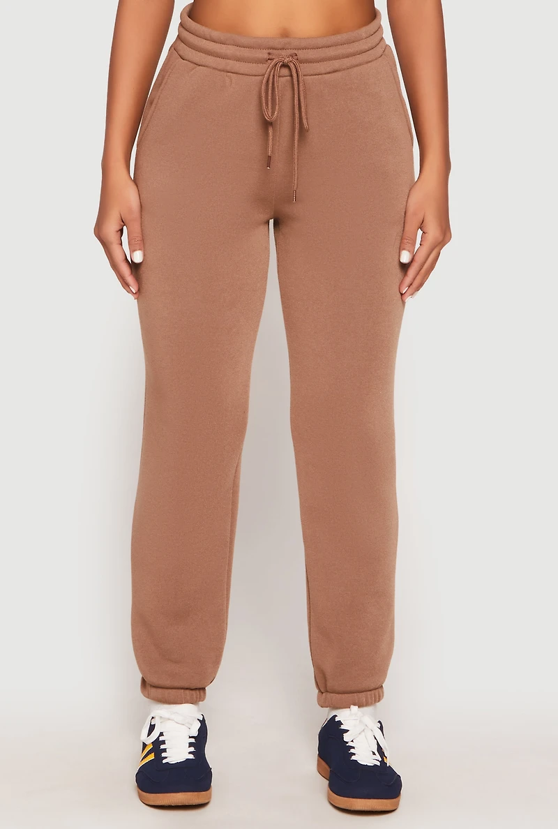 Womens Fleece Drawstring High Waist Joggers,