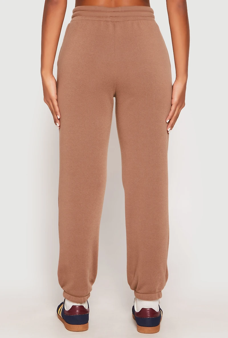Womens Fleece Drawstring High Waist Joggers,