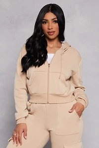 Fleece Zip Front Cropped Hoodie