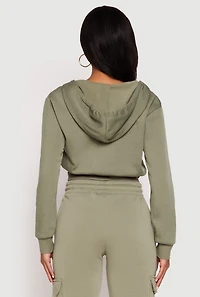 Womens Fleece Zip Front Cropped Hoodie, Green,