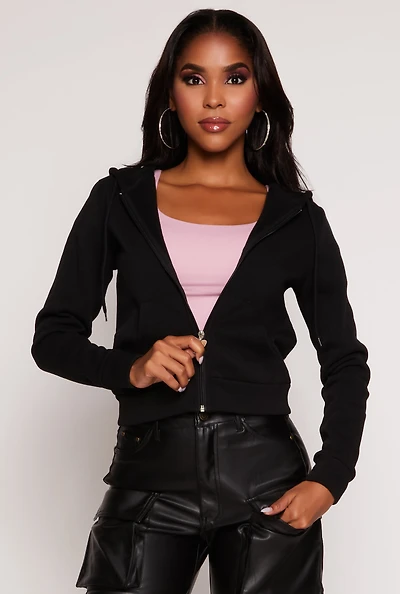 Fleece Zip Front Long Sleeve Hoodie