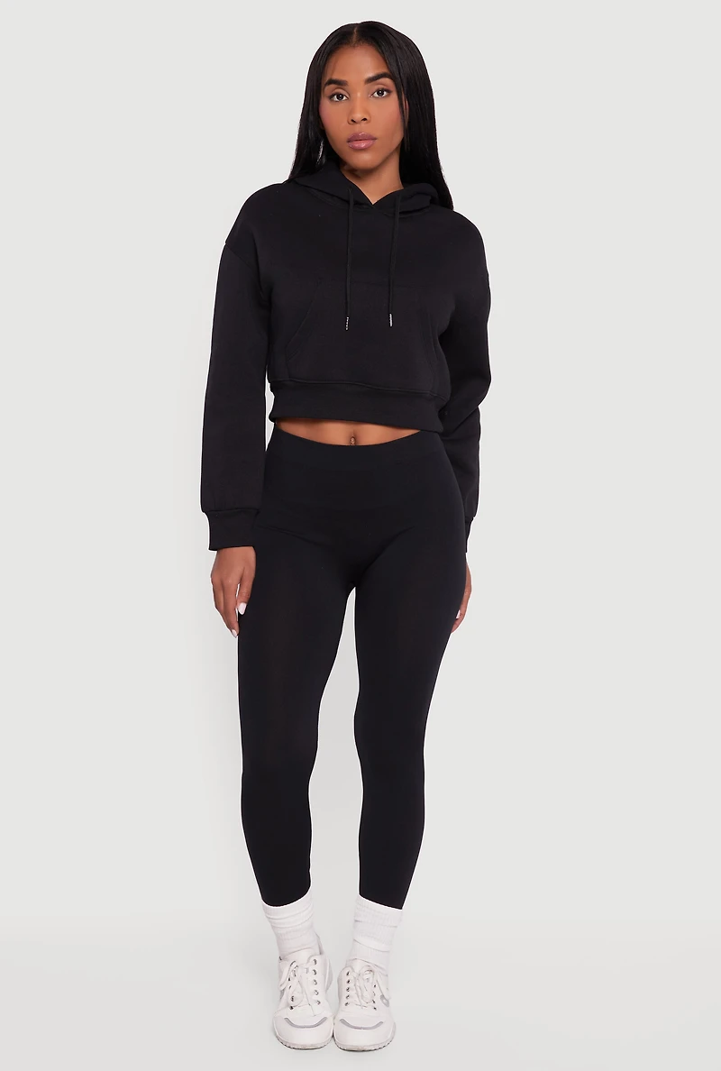 Kangaroo Pocket Cropped Pullover Hoodie