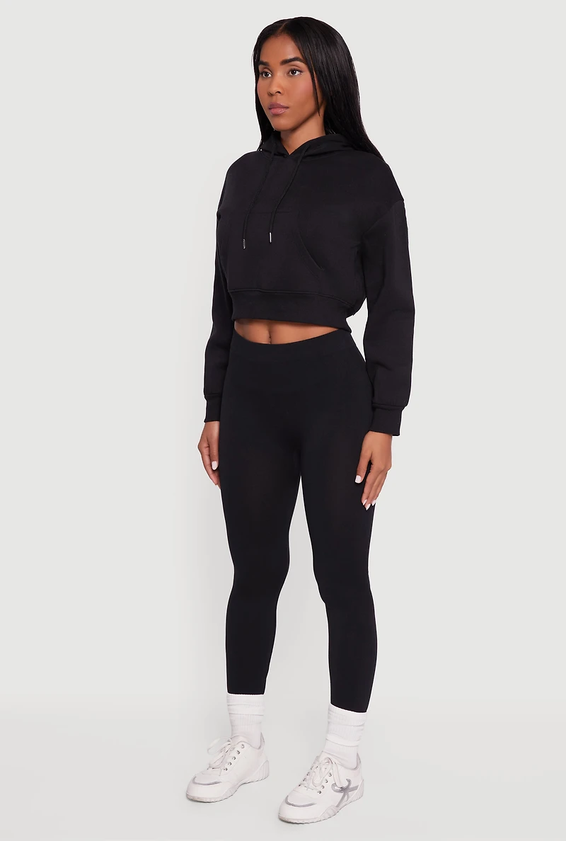 Kangaroo Pocket Cropped Pullover Hoodie