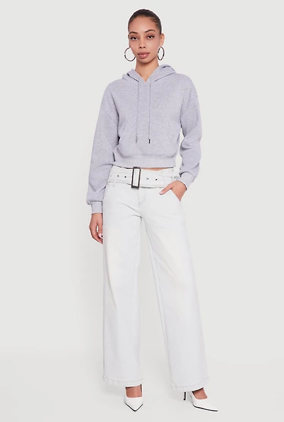 Womens Kangaroo Pocket Cropped Pullover Hoodie, Grey, Size S