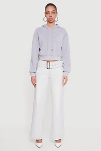 Womens Kangaroo Pocket Cropped Pullover Hoodie, Grey, Size S