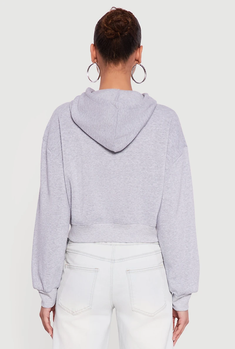 Womens Kangaroo Pocket Cropped Pullover Hoodie, Grey, Size S