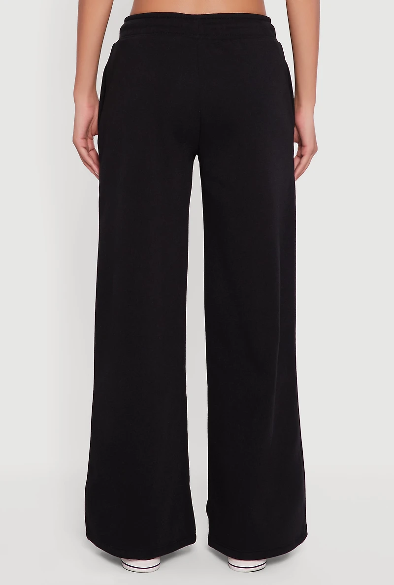 Drawstring Waist Pull On Wide Leg Sweatpants