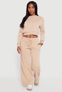 Drawstring Waist Pull On Wide Leg Sweatpants