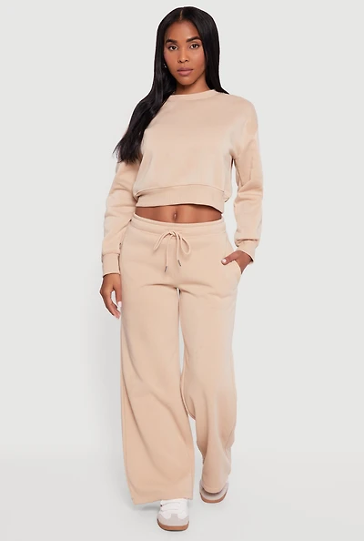 Drawstring Waist Pull On Wide Leg Sweatpants